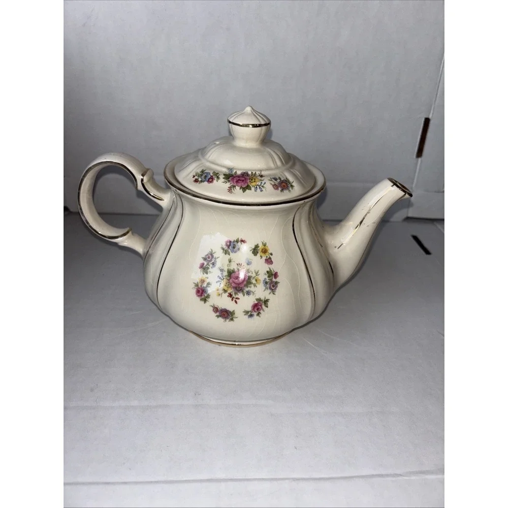 Sadler Royal Oak Tableware Pink Multicolor Floral Teapot W/Gold‎ Trim